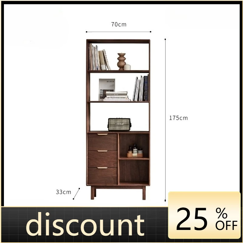 

LMM solid wood bookcase with door modern black walnut floor display bookshelf