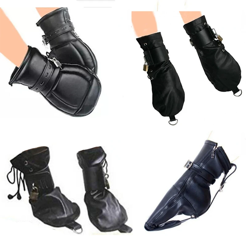 Luvas De Punho Acolchoado De Couro De Cores Divertidas, Algemas, Botas De Bota, Meias De Luvas De Pata De Cão, Bondage BDSM, Brinquedos Sexuais,