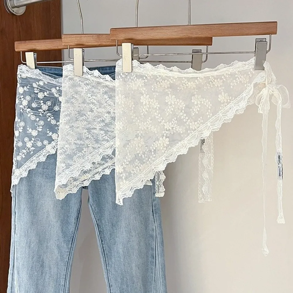 

Casual Flower Embroidery Lace Flower Hair Scarf Cute Chic Style Bandanas for Women Thin Bohemian Mini Lace Skirt Chic Style