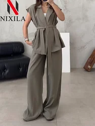 New Spring Summer Sleeveless Cardigan Long Pants Sets Fashion Casual Elegant Office 2 Piece Sets Womens Outfits Female Clothes