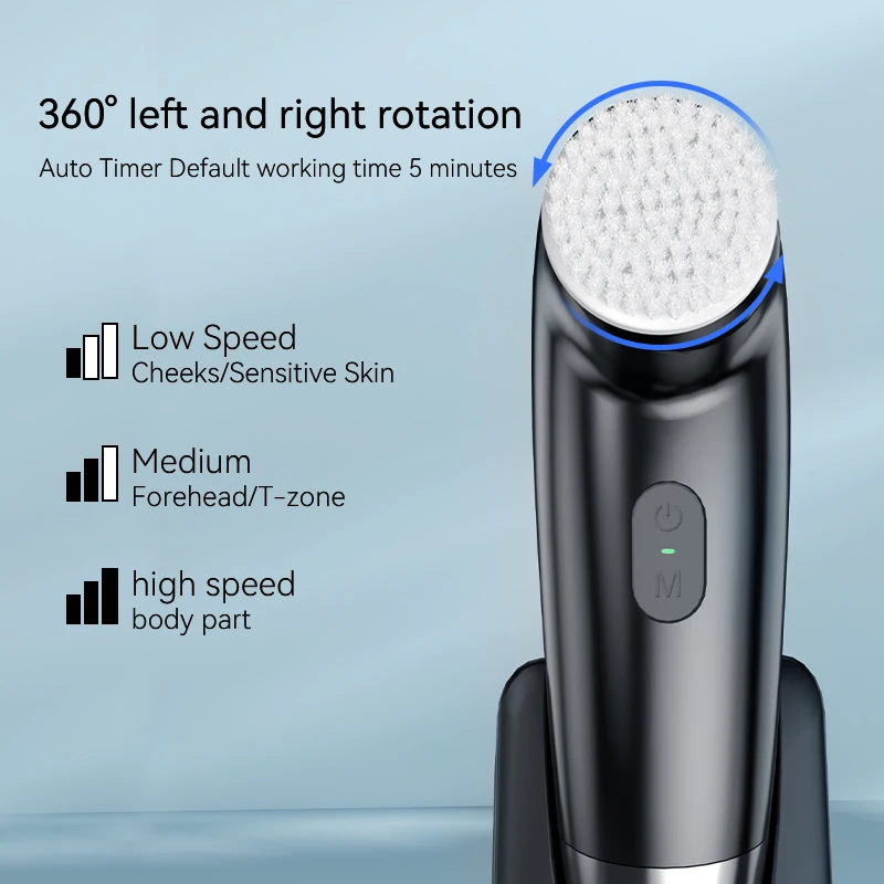 Electric Facial Cleansing Brush Face Scrubber Rechargeable IPX67 Waterproof Rotating Cleanser Massaging and Deep Cleanning Tools