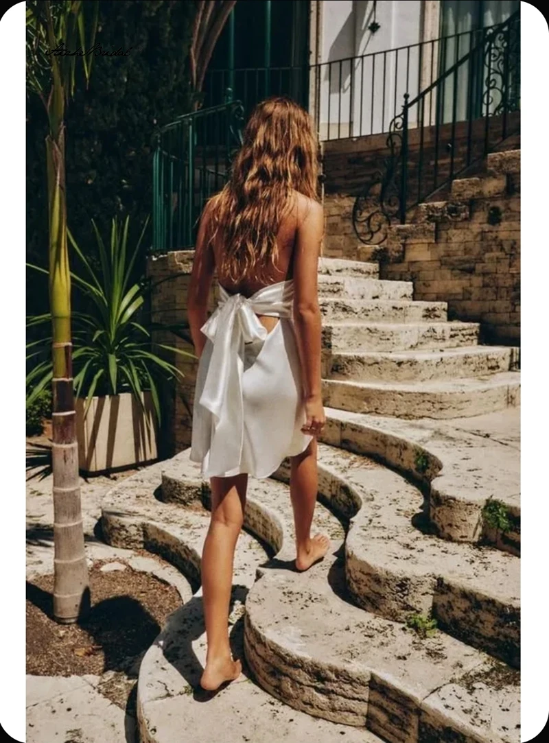 مثير الرسن فستان حفلة موسيقية قصيرة، فساتين حزب البسيطة عارية الذراعين القوس ضمادة فستان كوكتيل فستان الصيف #2