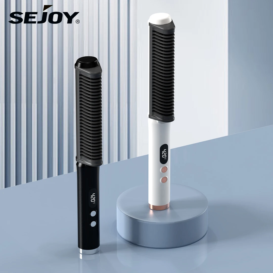 

Sejoy Hair Straightening Brush with LED Display 10 Heat Levels Adjustable Fast Heating Straightener Comb 360° Swivel Cord