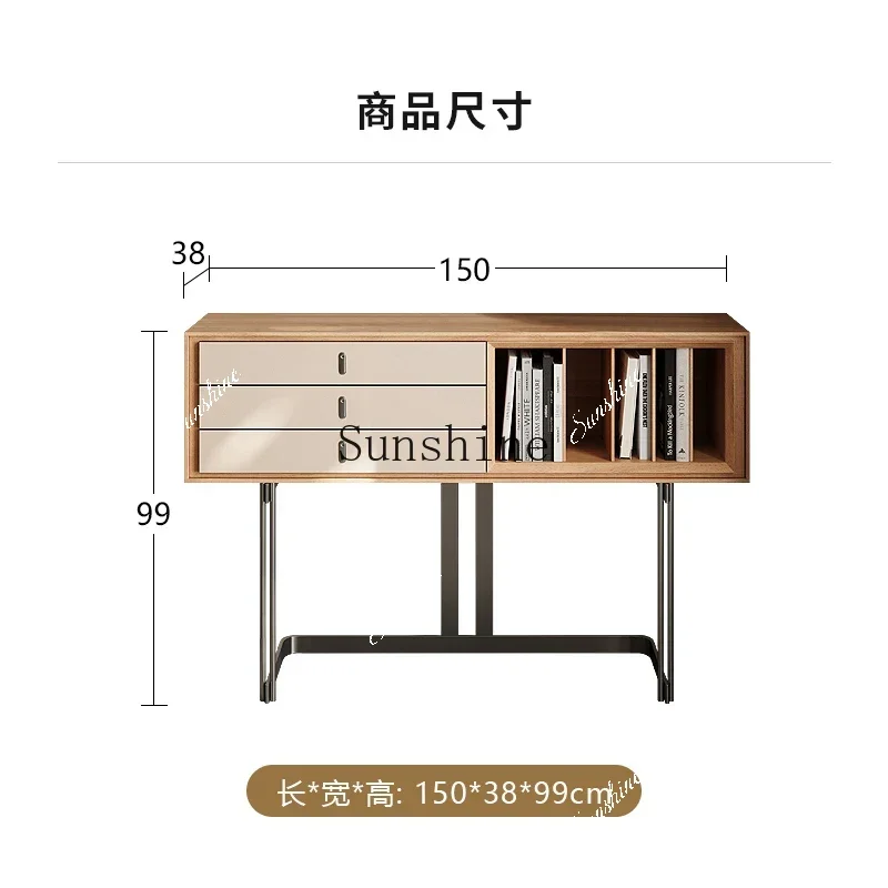 Premium Italian minimalist entry, entrance cabinet, saddle skin, simple light luxury, living room wall decorative cabinet  FT