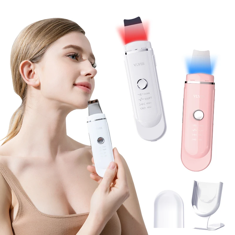 VLVEE 4 IN 1 ultrasonic skin scrubber facial Cleansing spatula blackhead removal Device deep cleansing pore acne with USB Charge