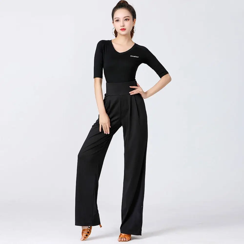 

Summer Elastic Latin Dance Pants High-waists Breathable Dance Long Pants Training Professional Cha-cha Pants Dance