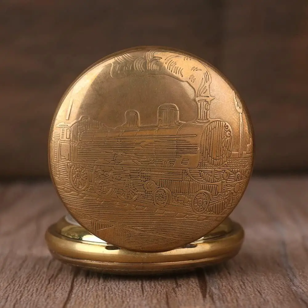 Vintage Copper Train London Design Hand Winding Mechanical Men's Pocket Watch w/Chain Nice Gift view 4