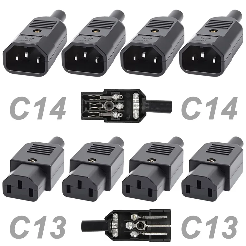 

5/20Pcs C14/13 AC Socket 10A 250V AC Power Socket 3 Pin Copper Pins Female Jack Male Plug Electrical Connector C13 C14