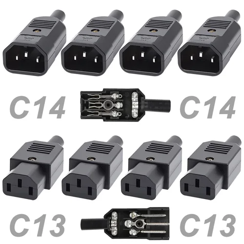 5/20 piezas C14/13 enchufe de CA 10A 250V toma de corriente CA 3 pines pines de cobre conector hembra macho conector eléctrico C13 C14