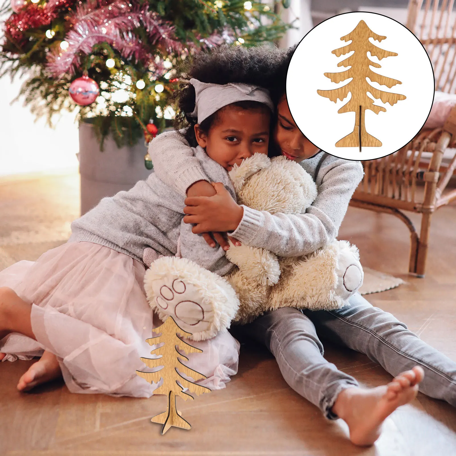 

Desktop Cross Xmas Tree Mini DIY Christmas Tree Wooden Standable Home Decoration for Festive Party Banquet Gathering S