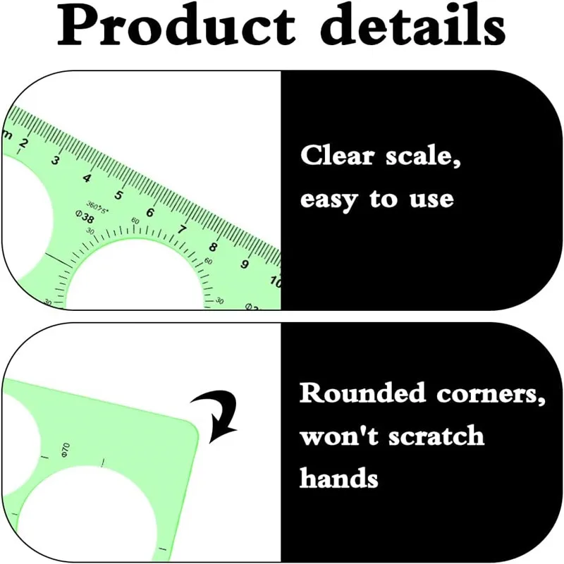 Rectangular circular hole ruler template plastic ruler Quilting tool Geometric template Drawing set for learning design office