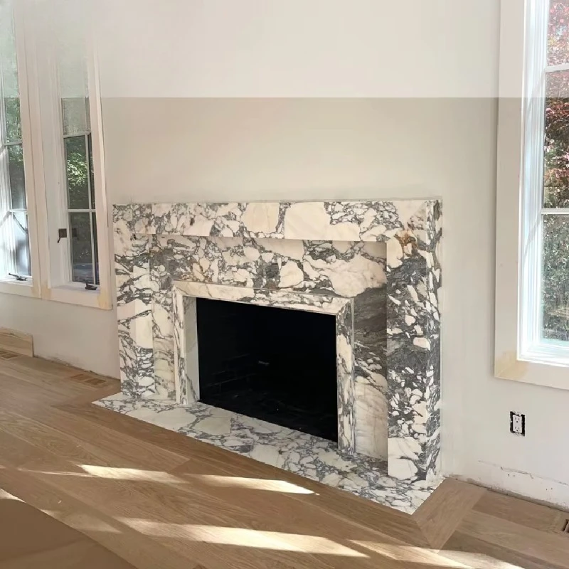 White Marble Polished Mantel Modern Style Coal Fireplace for Indoor/Outdoor Villa Use Freestanding Living Space