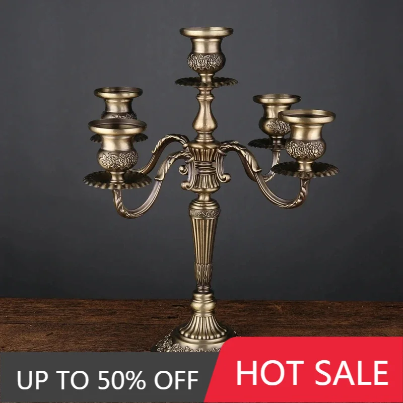 Vintage Bronze Candelabra Metal 5-Arms/3 Arms Candle Holders Wedding Candlesticks Table Centerpiece Candle Stand Home Decoration