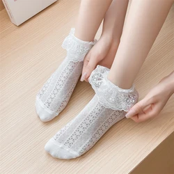 Women's Socks Cute Spring Summer New Solid Color Bow Sweet Short Socks Female Breathable Hollow Out Thin Socks Lace Fashion Soft