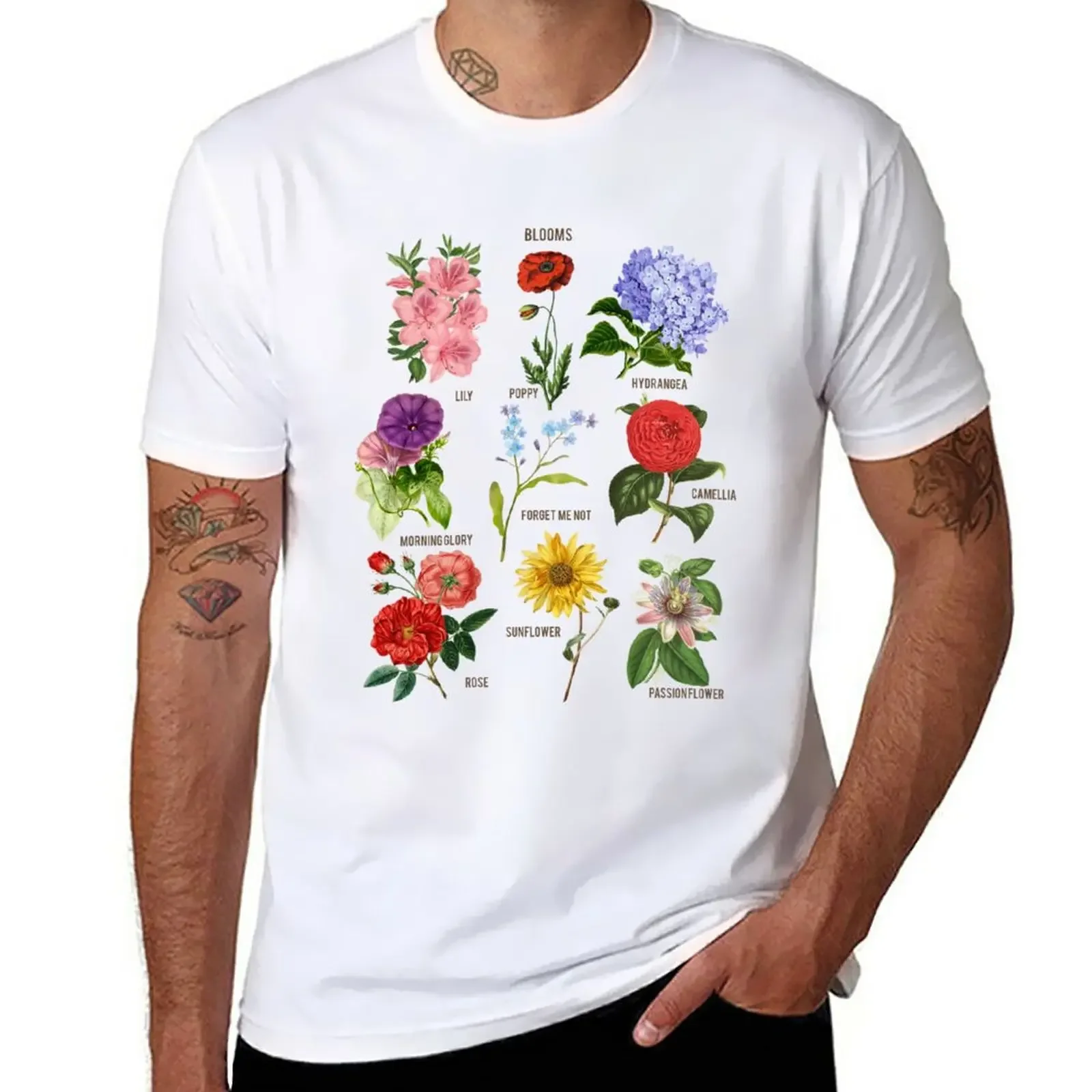 

Vintage Blooms Botanical Flower Floral Chart T-Shirt animal prinfor boys summer clothes quick-drying mens cotton t shirts