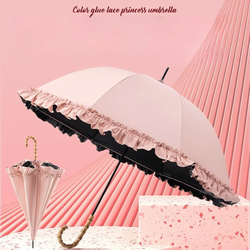 

Large Lace Vinyl Sunscreen Umbrella UV Protection Parasol Bamboo Curved Handle Straight Rod Umbrella Manual Umbrella Wholesale