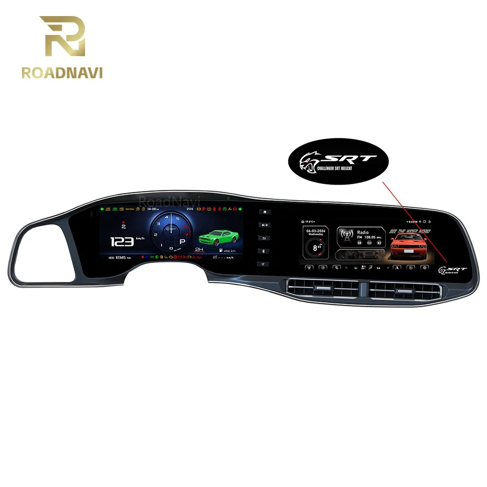 

Двойной экран RoadNavi для Dodge Challenger Hellcar SRT 2014-2023, автоматический спидометр, Android-радио, GPS-навигация