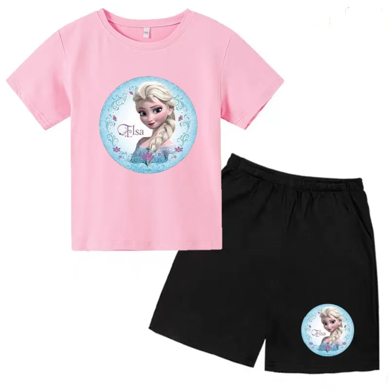 

Kids Summer Round-Neck Anime loveliness Elsa T-shirt Boy Girl Toddler 3-12Yrs Casual Short-Sleeved+Shorts 2P Sports Charming Set