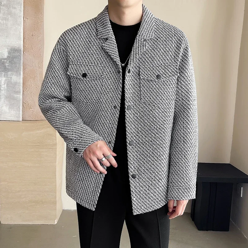 Classic Solid Color Mens Slim Jackets Stand Collar Buttoned Long Sleeve Thick Coats Fall Winter Casual Outerwear Men Jacket Coat