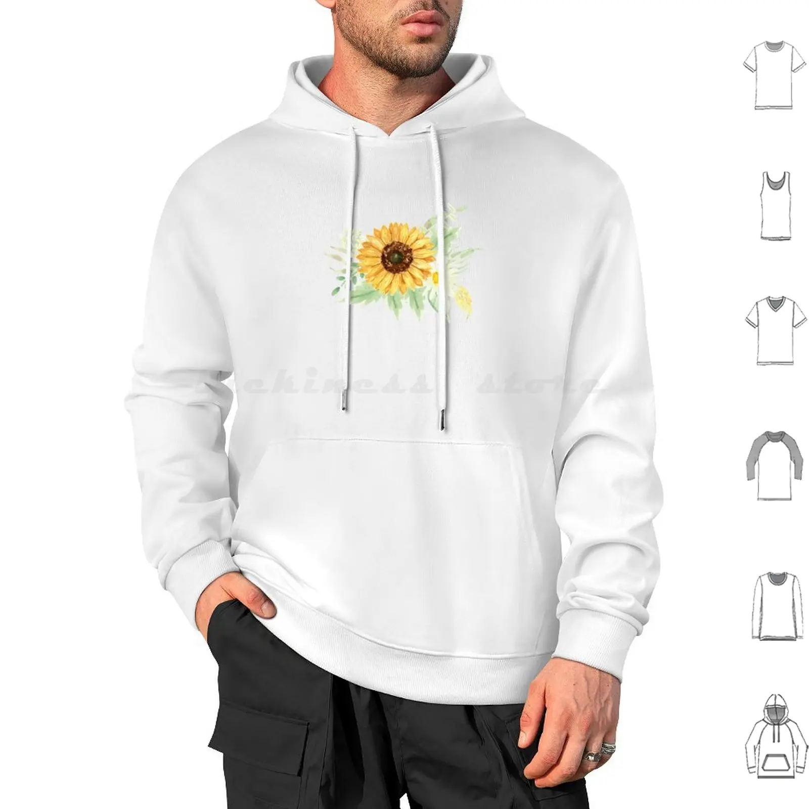 Sunflowers And Daisies | Watercolor | Art | Pattern | Beige Hoodies Long Sleeve Sunflower Flower Yellow Flowers Cute