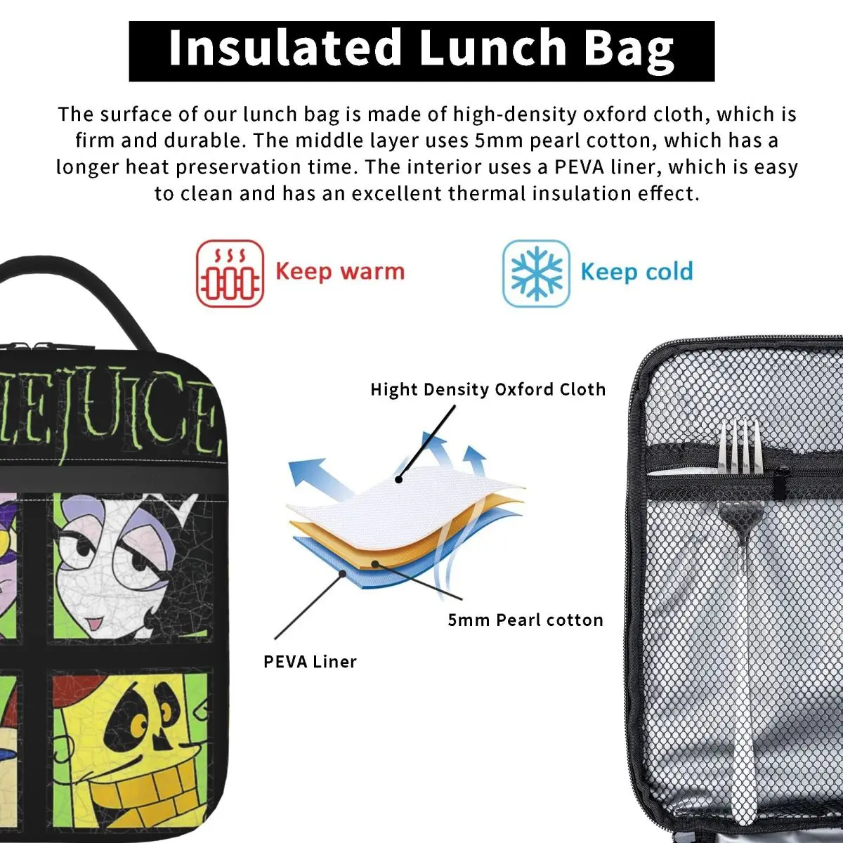 B-Beetlejuice Horror Movie Thermal Insulated Lunch Bag Work Portable Box for Lunch Thermal Cooler Food Box