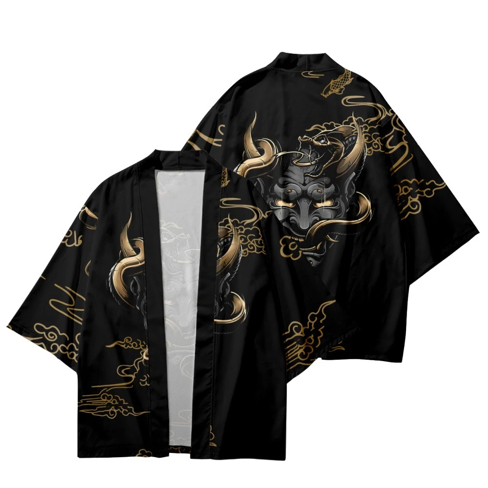 Japanese Style Anime Demon Print Kimono Streetwear Cosplay Haori Men Women Cardigan Robe Asian Clothing Plus Size