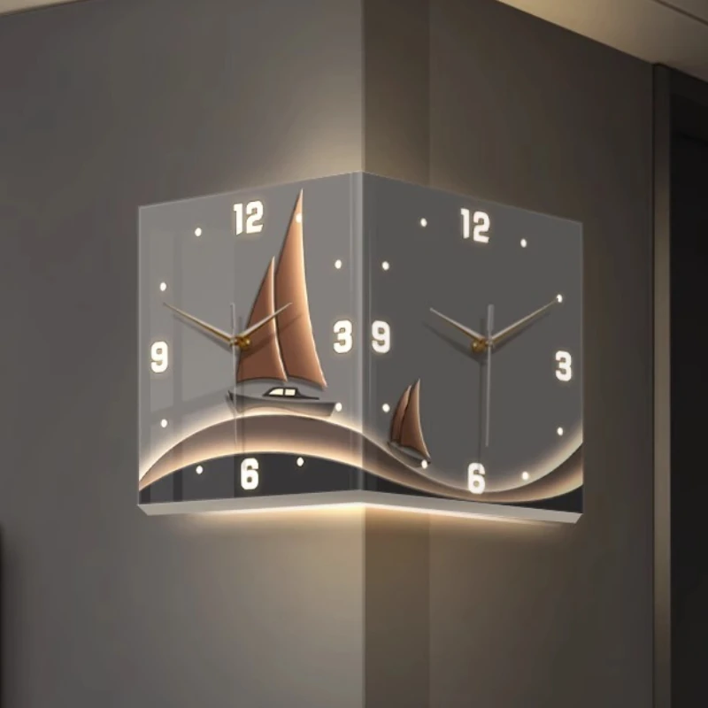 Corner Wall Clocks Modern Luxury Clock Art Decoration Wall Clock Living Room Silent Mechanism Watch Aesthetic Watches with Light