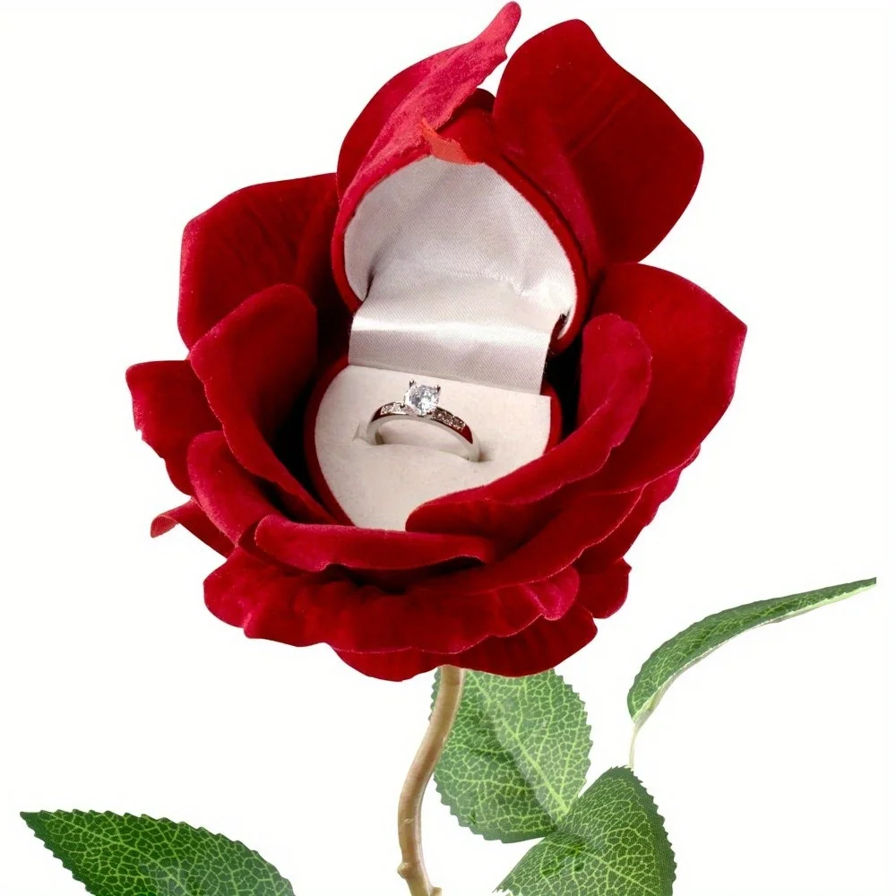 

Rose Flower Ring Box Red Flower Flip-Top Box Valentine'S Day Wedding Proposal Ring Box For Girlfriend Wife Surprise Gift