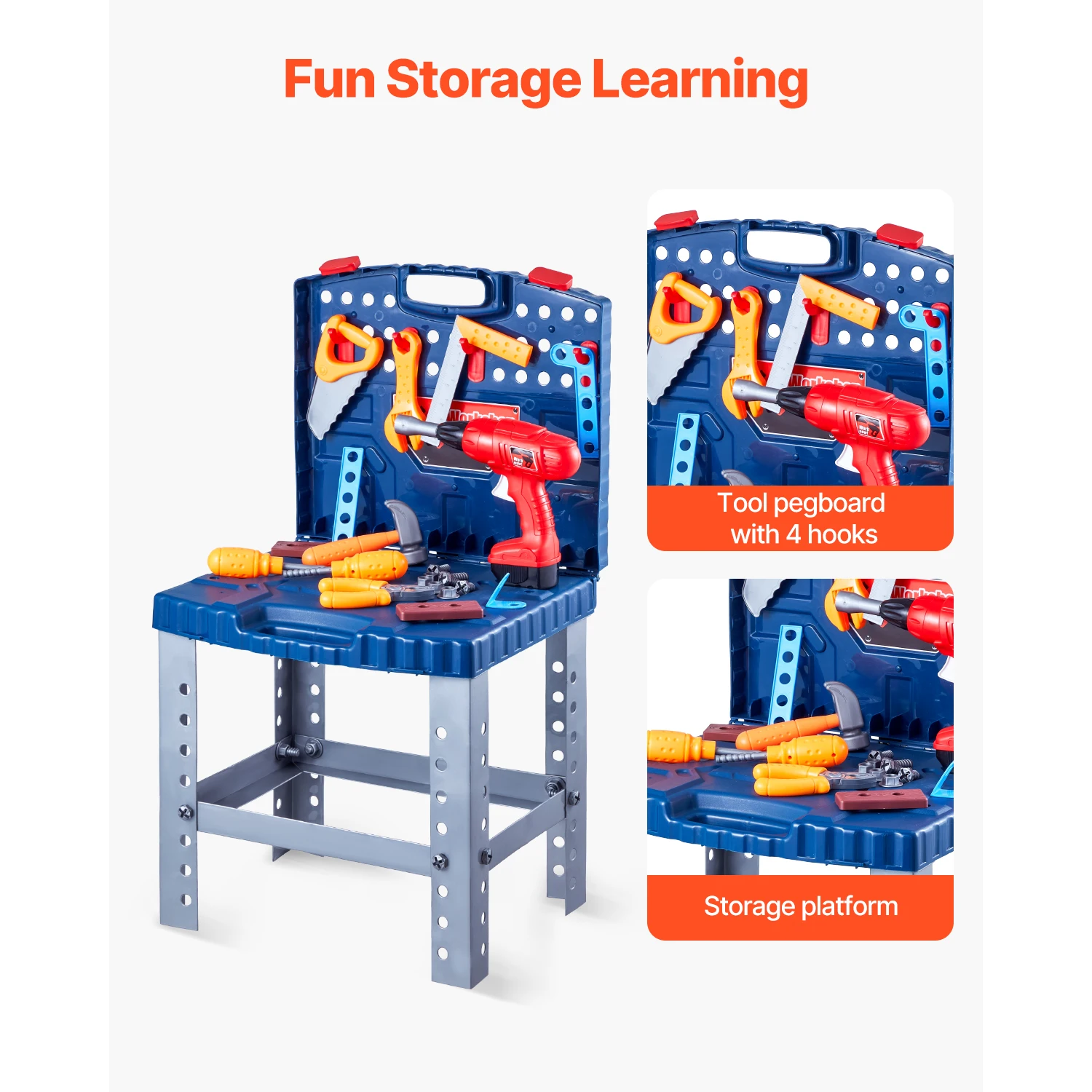 SucceBuy 56pcs Kids Work Bench Tool Set with Realistic Tools Pretend Play Construction Workbench Toys for Toddler Children Toys