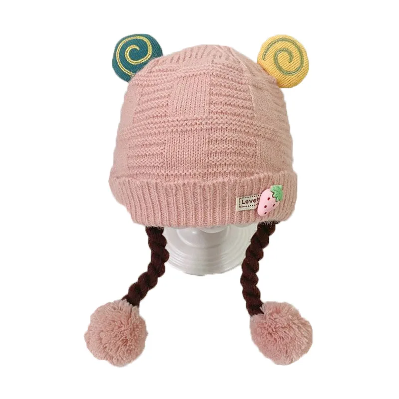 Cute Baby Hat Autumn Winter Warm Ear Protection Cotton Knitted Wig