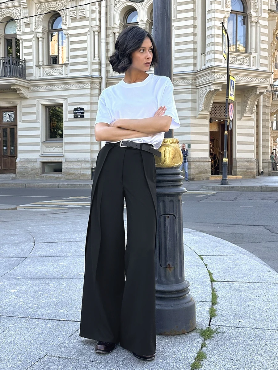Wolfeel Women's Fashion Front Folding Wide Leg Suit Pants 2026 New Series Zipper Elegant Office Business Commuter Casual Pants