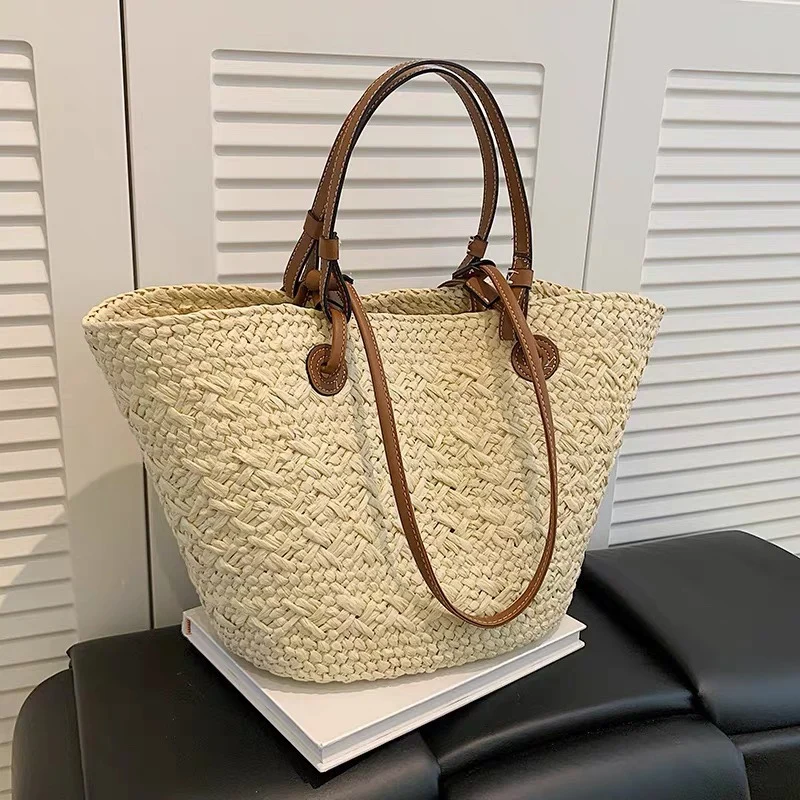 

Gradient Color Handmade Straw Shoulder Bag Large Capacity Armpit Basket Bag Shopper Boho Market Spacious Lady Shopper Tote Bag