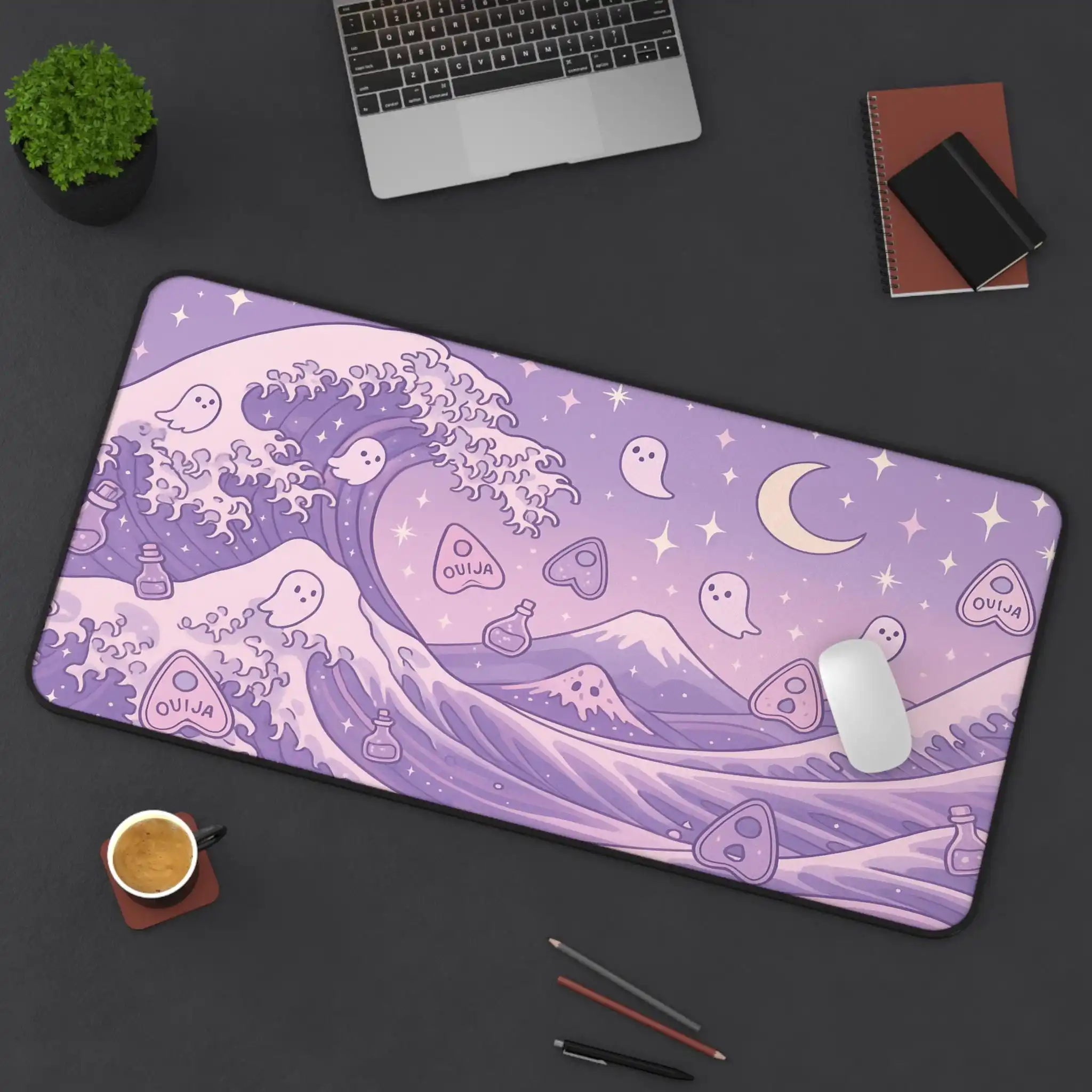Pastel Gothic-style Kanagawa Surfing Desk Mat, Cute Kanagawa Mouse Pads, Student Gift, Holiday Gift, Office Decoration Desk Pad