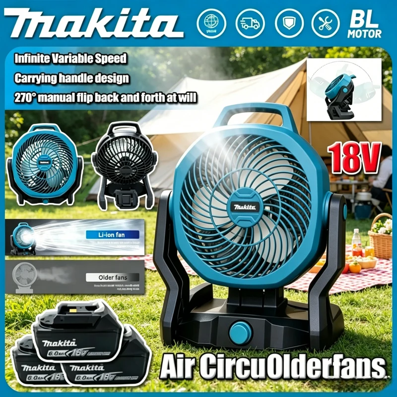 

Makita Power Tool Rechargeable Cordless Fan Electric Fan Outdoor Camping Fan Air Circulator Head Rotation Tent Fan