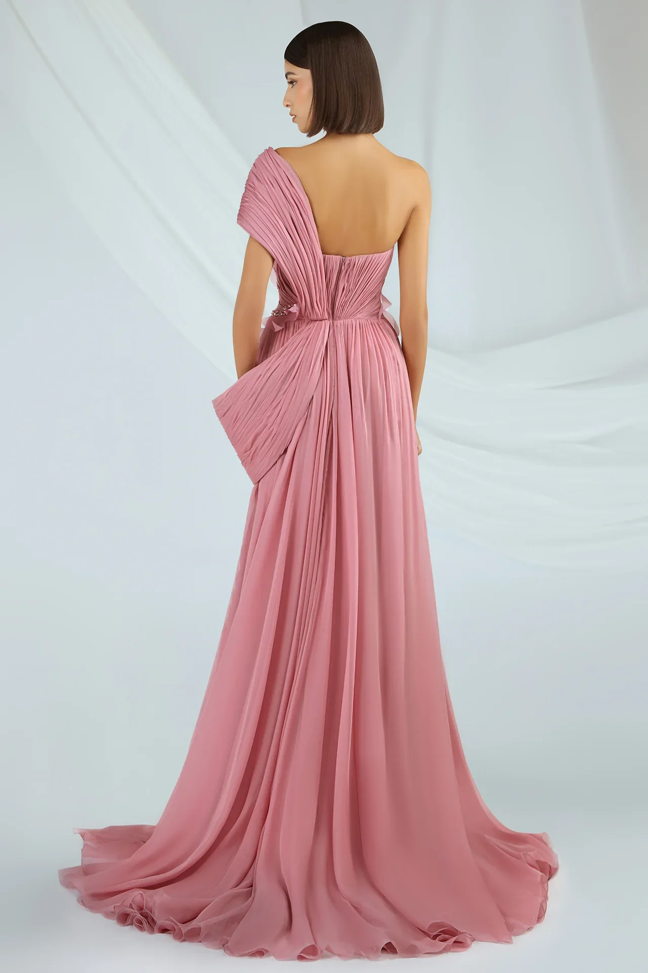 Maßgeschneiderte Luxus-Abendkleider für Damen, One-Shoulder-Chiffon-Kleid in A-Linie mit Oberschenkelschlitz, bodenlang, Ballkleider mit Reißverschluss am Rücken, Partykleid