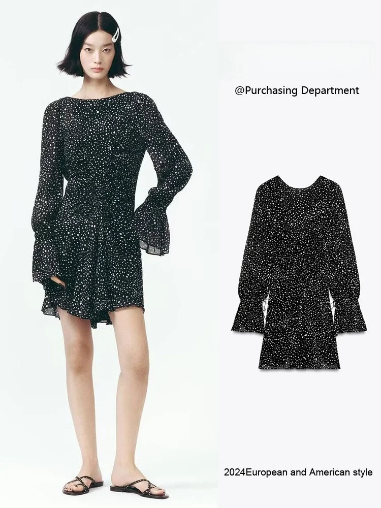 

Summer New Arrival Sexy Bal Polka Dot round Ne Long Sve ort Dr Women's Faionable Ethnic Clothing Stage Costume