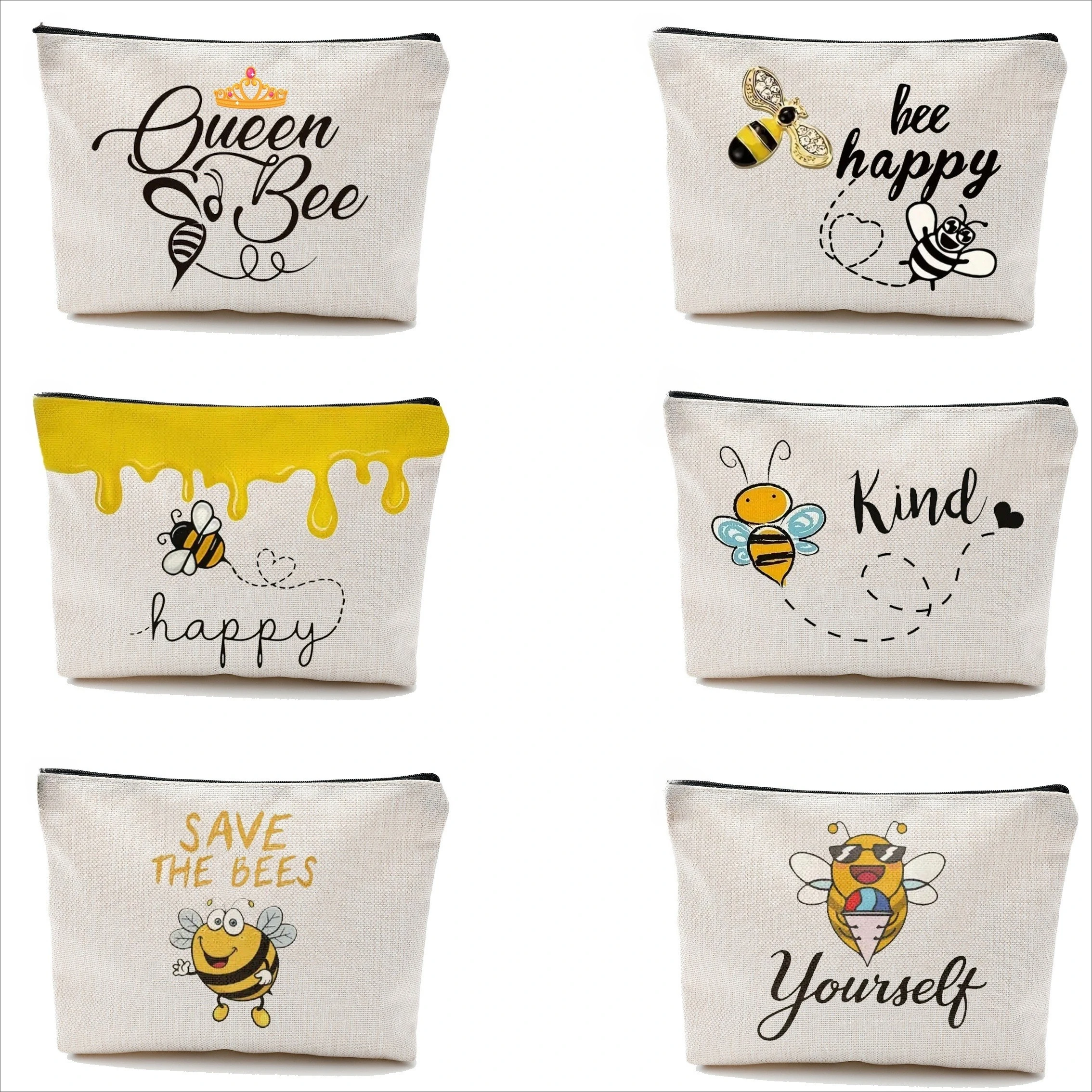 Adorable Bees Makeup Bag Women Gifts Zippered Pouch Foldable Cosmetic Pouch,Multi-Functional Christmas Camping Storage Bag