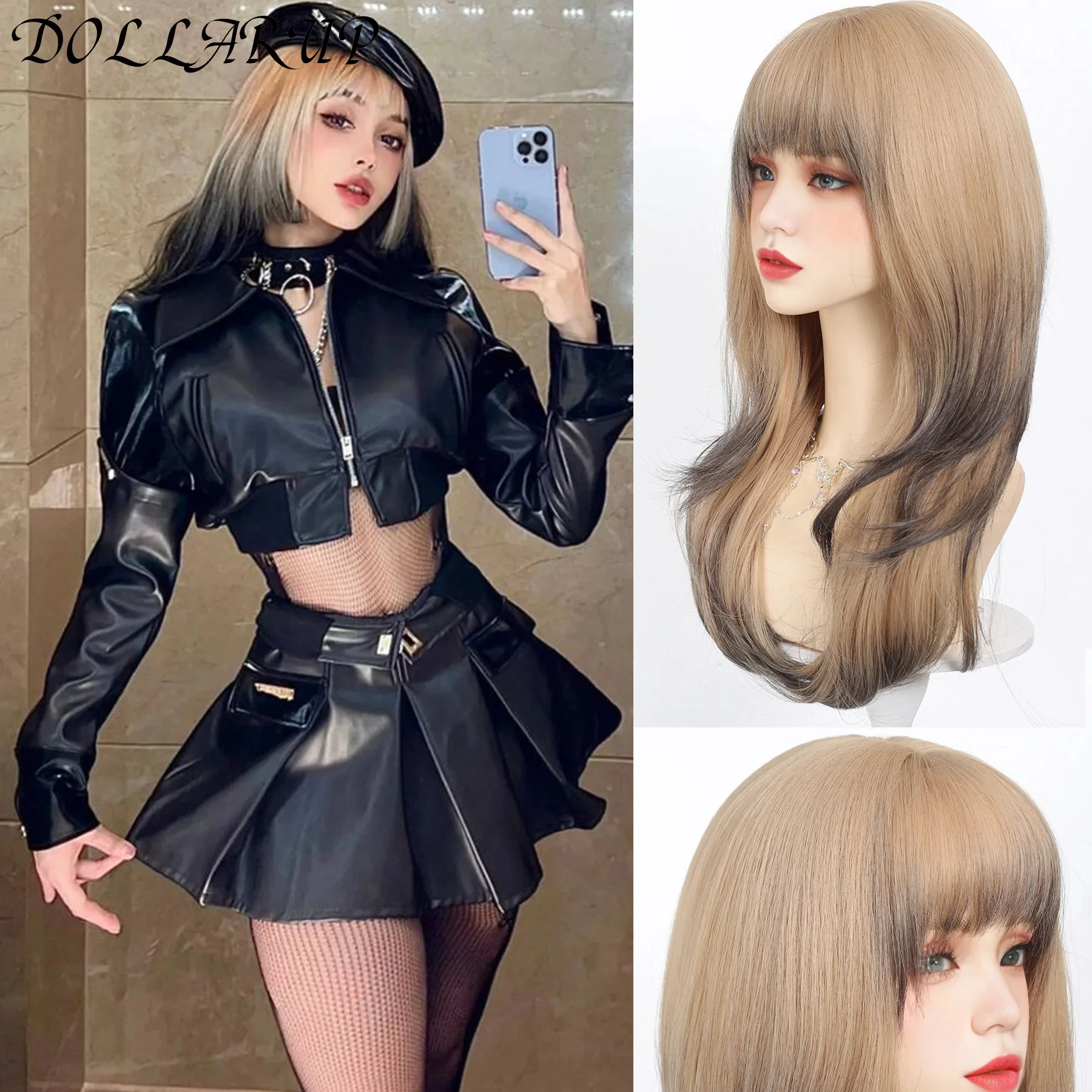 

JKL Синтетический Длинный Прямой Парик Лолиты с Челкой Парик Девушка Милый Омбре Розовый Блондин Черный Косплей Вечеринка Хэллоуин Парик Харадзюку