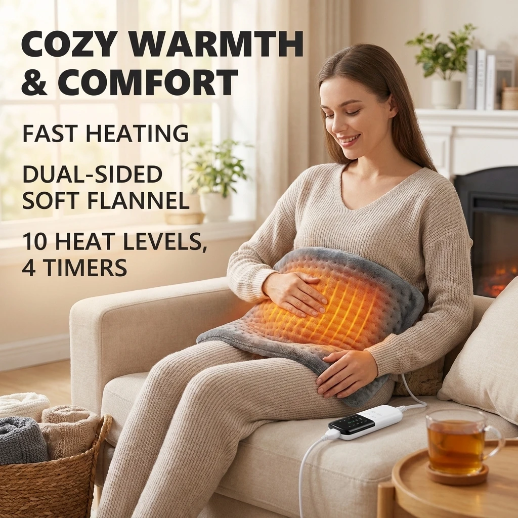 Electric Heating Pad 10 Heat Settings 4 Timers Flannel Heated Office Home, Soft Warm Heating Blanket Shoulder Back Leg Comfort