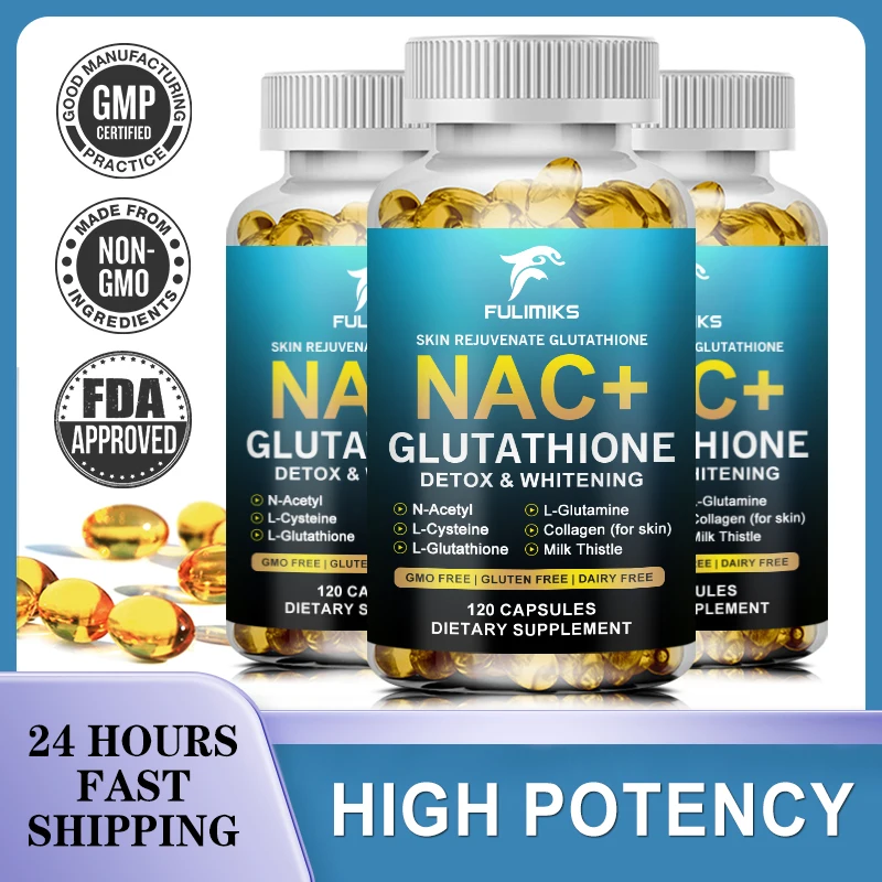 NAC+ Glutathione Capsules Brighten Skin, Joints & Hair Anti-Aging Acne Scars - Dark Spot Cell Repair & Cleanse Detox