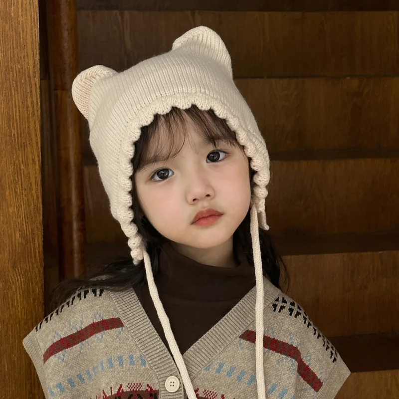 Winter Autumn Knitted Beanie Cap For Baby Warm Cute Girls Boys Hat Solid Color Toddler Kids Ear Protection Bonnet Hats