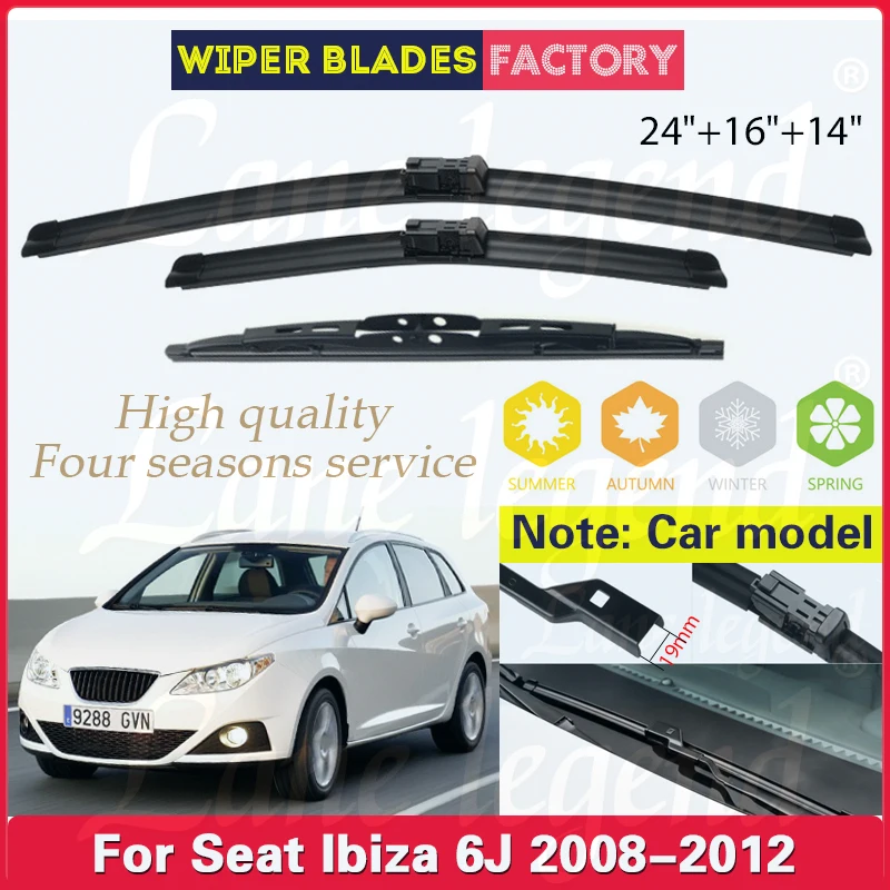 

Wiper LHD Front Rear Wiper Blades For SEAT Ibiza 6J 2008 2009 2010 2011 2012 Windscreen Windshield Window Rain Brush 24"+16"+14"