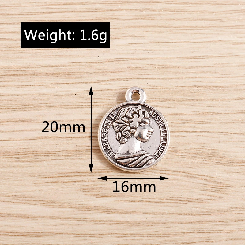 Tusember 10 Stück Legierung Antik-Silberfarbene Elizabeth-Anhänger für Ohrringe, Halsketten, DIY-Schmuckherstellung, handgefertigte Accessoires – Detail 1