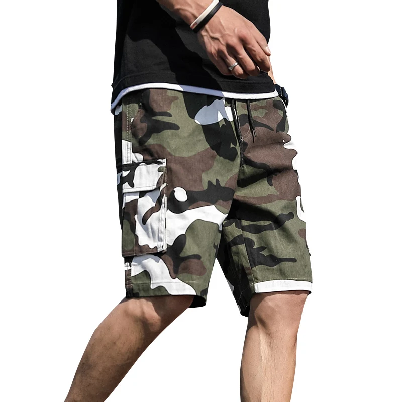 Summer Men\'s Cotton Shorts Multi-Pocket Camo Cargo Shorts Fashion Beach Pants Trend Loose High-Quality Large Size Sports Shorts