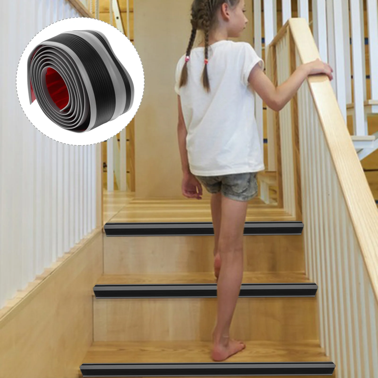 Taśma samoprzylepna na krawędzie schodów, ochraniacz krawędzi schodów, estetyczna, praktyczna, antypoślizgowa taśma na schody, zapewniająca bezpieczeństwo.