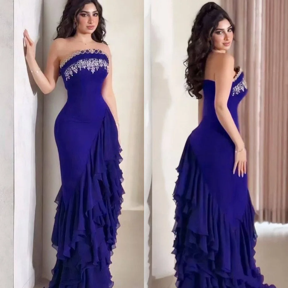 

Customized Chinese Style Jersey Sequined Pleat Trumpet Strapless Long Dresses Bespoke Occasion Classic
