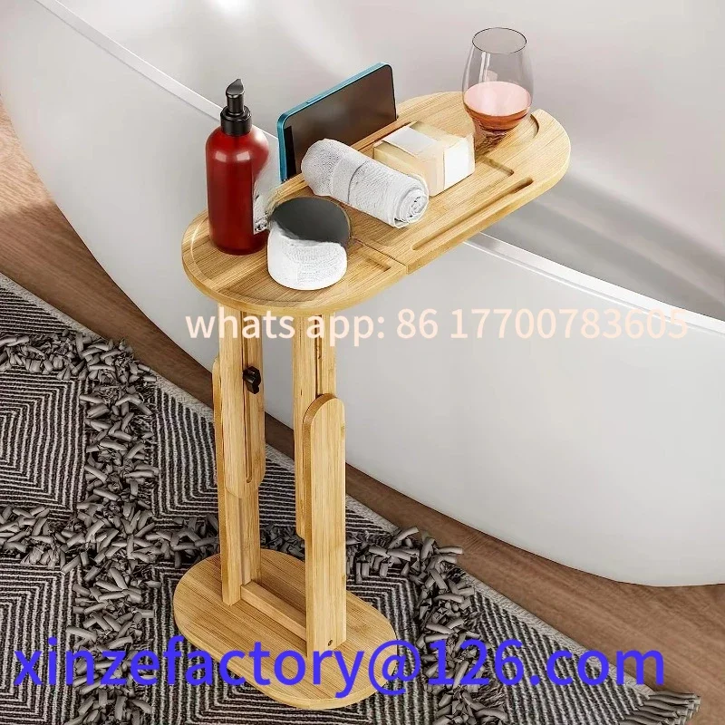 

Customizable Bathtub Side Tray with Adjustable Height, Foldable Bamboo Bath Table for Tubs Against Wall Tub Caddy Shelf for Lux