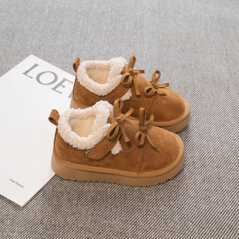 الفتيات أحذية الثلوج 2-18 سنة الجمل الملونة القوس القوس مبطن سميكة الأطفال الفراء الأحذية المألوف مائة الاطفال أحذية بوت قصيرة