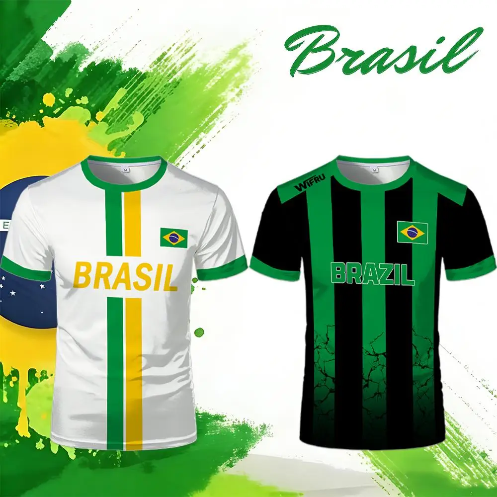 Camiseta Nova 2026 Brasil Masculina e Feminina com Estampa de Mapa e Bandeira do Brasil, Camisa de Futebol Respirável Esportiva Casual para Rua