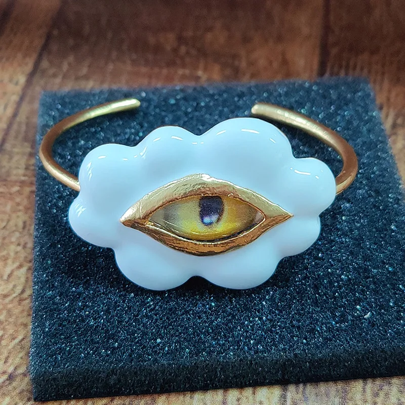 Women Vintage Cloud Demon Eye Bracelet Open-End Bangle Girl's Metal Charms Jewelry Party Costume Accessory Gift